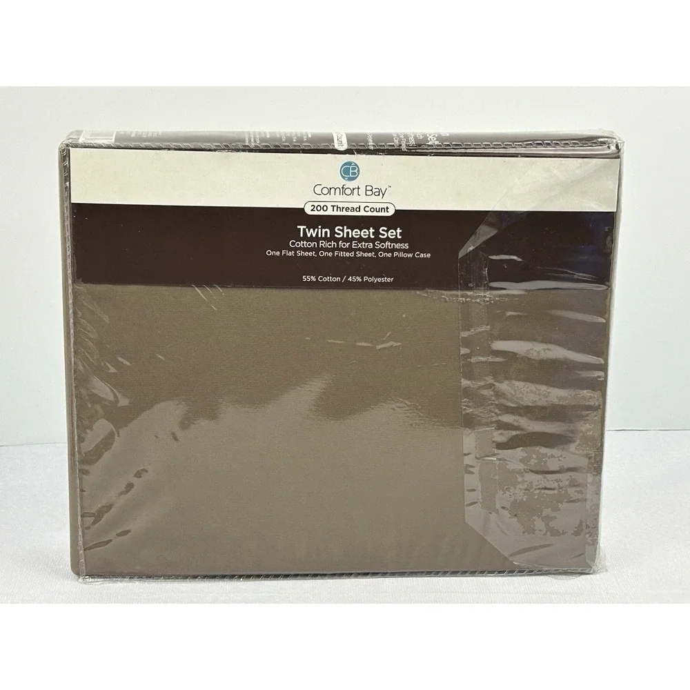 Comfort Bay Twin Sheet Set 200 Thread Count Cotton Blend Tan NEW